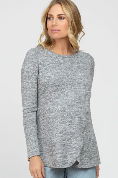 PinkBlush Heather Grey Knit Layered Front Maternity/Nursing Top