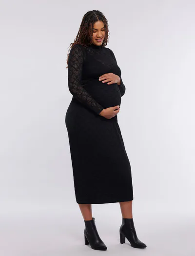 Motherhood Maternity Long Sleeve Bodycon Top in Lace