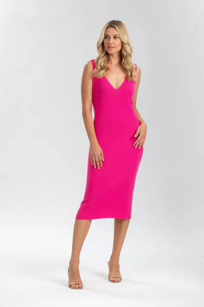 For The Creators Allison Pink Fitted Dress with V-Neck