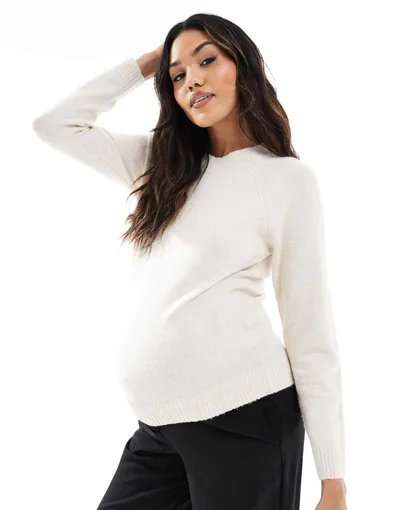 ASOS Vero Moda Maternity round neck knitted sweater in cream melange