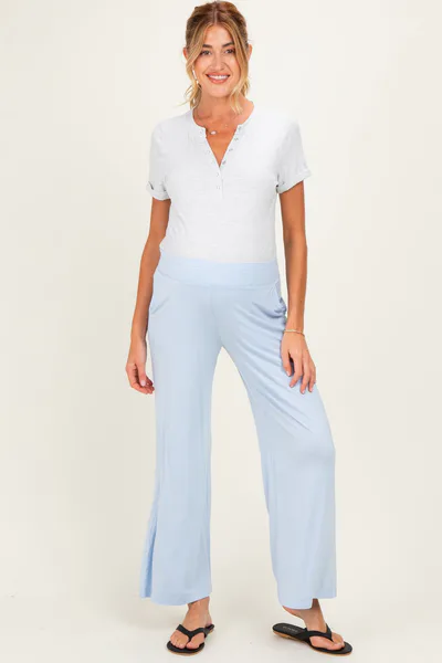 PinkBlush Light Blue Ankle Wide Leg Maternity Pants