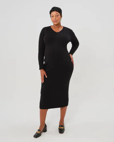 MARION Maternity Full Body Ribbed Maternity & Nursing Midi Sweater Dress