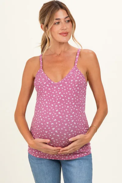 PinkBlush Mauve Floral Fitted Sleeveless Maternity Cami Tank Top