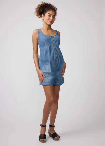 Ingrid & Isabel Soft Denim Button Front Maternity Short Romper