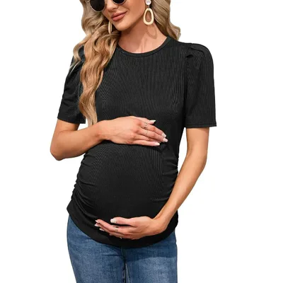 Target Maternity Tops Women's Maternity Shirts Color Block Split Hem Tunic Tops Pregnancy Clothes for Women Green 2XL