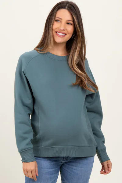 PinkBlush Light Olive Fleece Maternity Sweatshirt