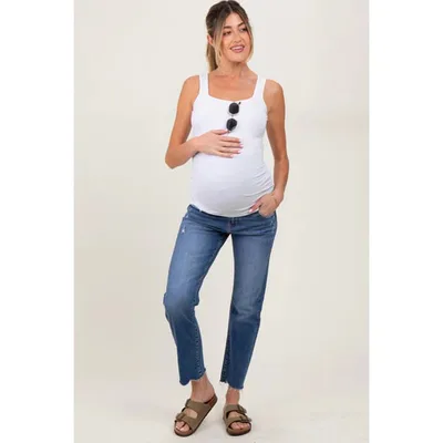 Target PinkBlush Blue Distressed Raw Hem Slim Straight Maternity Jeans Blue 25