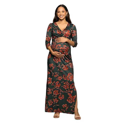 Kohl's Maternity 24Seven Comfort Apparel Floral Print Three Quarter Sleeve Maxi Dress