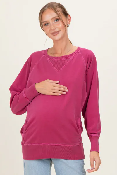 PinkBlush Burgundy Pigment Dyed French Terry Maternity Pullover