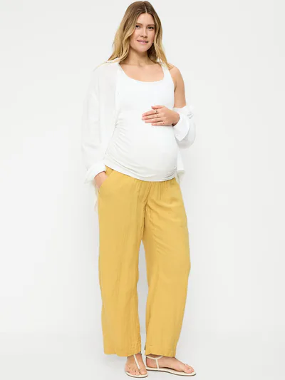 Old Navy Maternity Rollover-Waist Crinkle Gauze Barrel Leg Ankle Pants