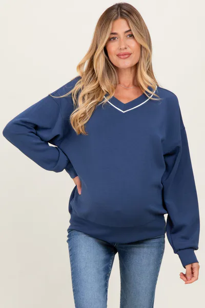PinkBlush Navy V-Neck Maternity Sweatshirt