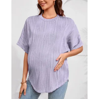 Target Garvee Womens Maternity Shirts Summer Ribbed knit Short Sleeve Casual Pregnancy Clothes Crewneck Loose Maternity Tops Purple Large