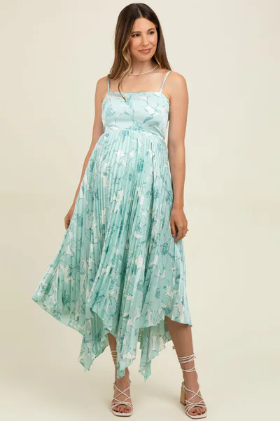 PinkBlush Sage Floral Woven Pleat Skirt Maternity Maxi Dress