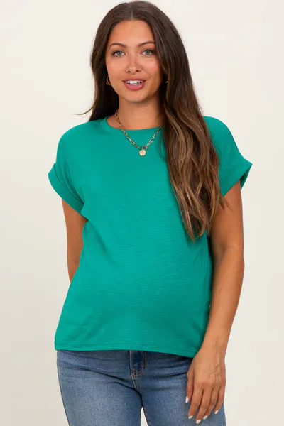 PinkBlush Green Rolled Cuff Maternity Short Sleeve Tee