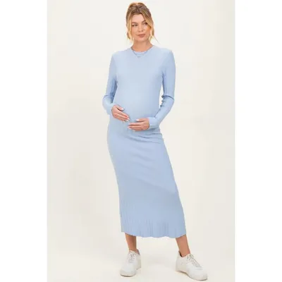 Target Pinkblush Light Blue Ribbed Knit Fitted Maternity Midi Sweater Dress Small