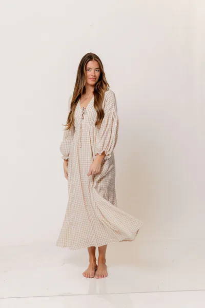 Worth Collective Hunter 100% Cotton Midi Dress in Rose Plaid (Lined) - Bump Friendly