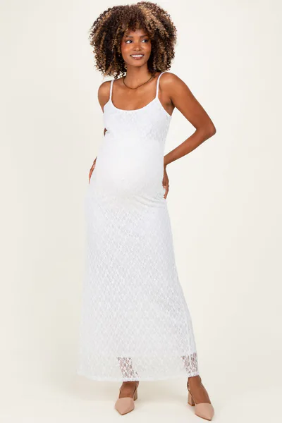 PinkBlush Ivory Sleeveless Lace Square Neck Maternity Maxi Dress