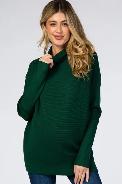 PinkBlush Forest Green Funnel Neck Dolman Sleeve Maternity Sweater