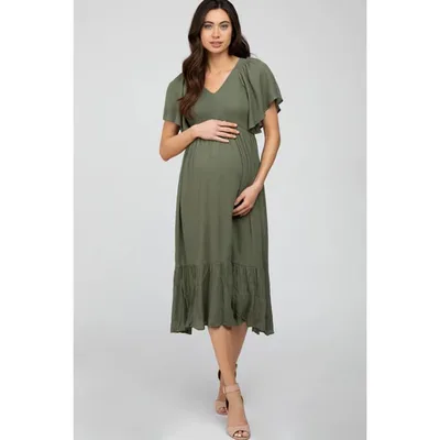 Target Pinkblush Olive Smocked Ruffle Maternity Dress Small