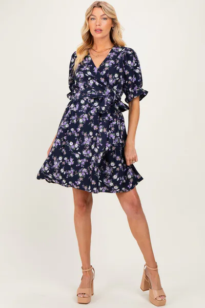 PinkBlush Navy Rose Floral Maternity Wrap Dress