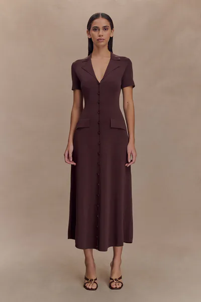 MESHKI Pearson Short Sleeve Knit Midi Dress - Chocolate