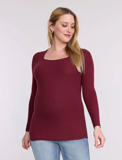 Motherhood Maternity Long Sleeve Rib Knit Square Neck Tee