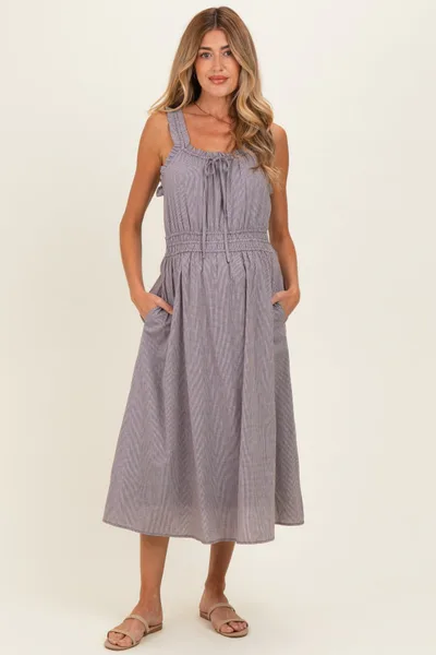 PinkBlush Brown Cinched Waist Front Tie Maternity Midi Dress