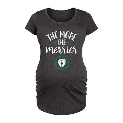 Target Women's Bloom Maternity Christmas Trendy Maternity Short Sleeve T-Shirts - The More The Merrier - Heather Charcoal - Small