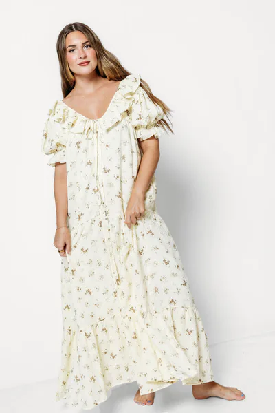 Worth Collective Sunday 100% Cotton Maxi Dress in Taupe Floral - Bump Friendly & Inclusive Sizing *9/30 PRE-ORDER*