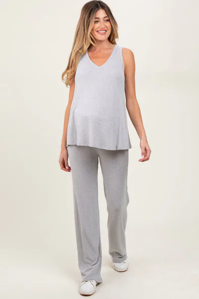 PinkBlush Heather Grey Rib Knit Tank and Pant Maternity Set