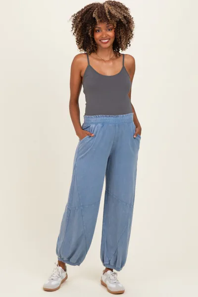 PinkBlush Dusty Blue Mineral Wash Terry Maternity Sweatpants