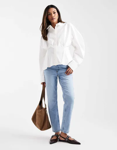 ASOS slim fit comfort mom jeans in mid blue