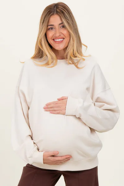PinkBlush Sand Oversized Maternity Fleece Sweatshirt