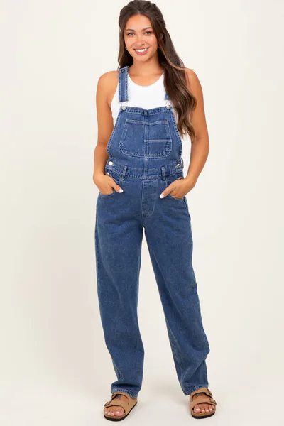 PinkBlush Blue Wash Rolled Cuff Maternity Denim Overalls