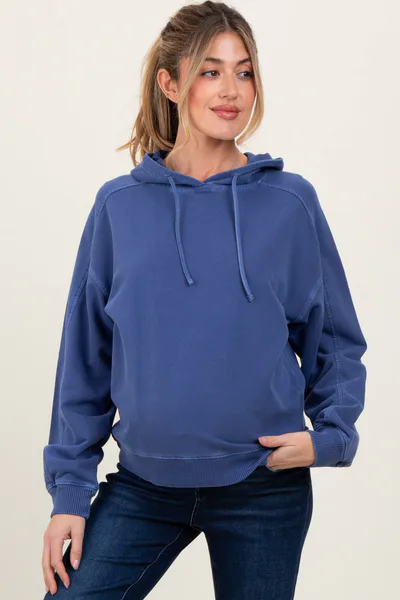PinkBlush Blue French Terry Hooded Maternity Sweatshirt