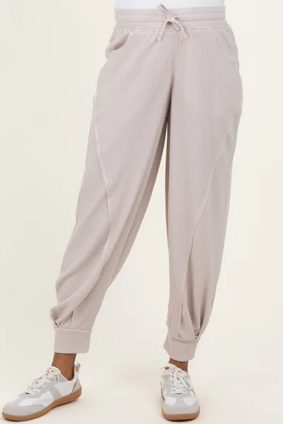 PinkBlush Beige Waffle Knit Raw Seam Maternity Joggers