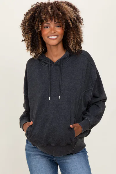 PinkBlush Black Drop Shoulder Long Sleeve Oversized Maternity Hoodie