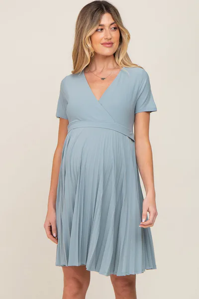 PinkBlush Mint Pleated Maternity/Nursing Dress