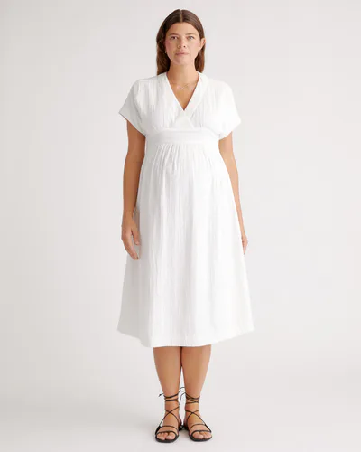 Quince Organic Cotton Gauze Maternity Midi Dress