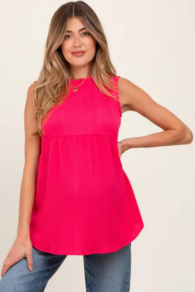 PinkBlush Fuchsia Ruffle Mock Neck Maternity Sleeveless Blouse