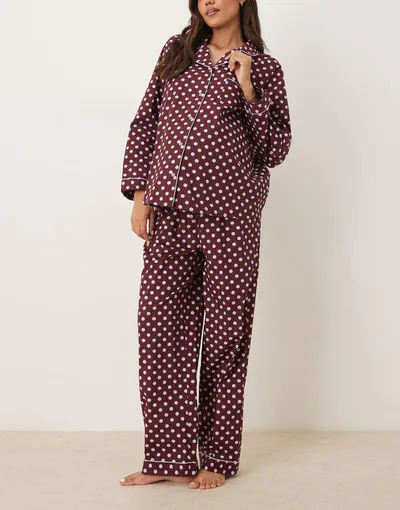 ASOS pajama set in polka dot with velvet trim