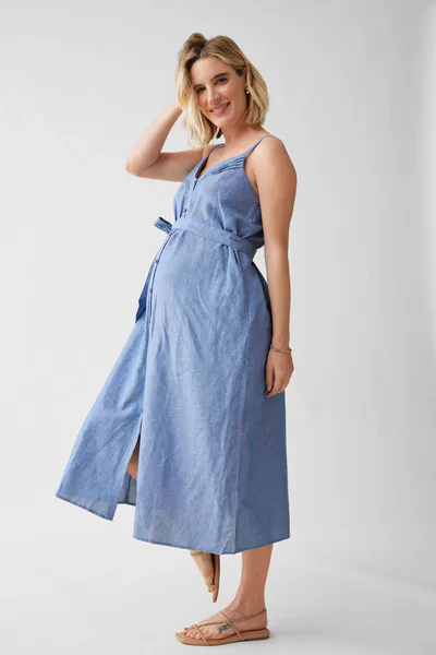 Ingrid & Isabel Sleeveless Linen Maternity and Nursing Midi Dress