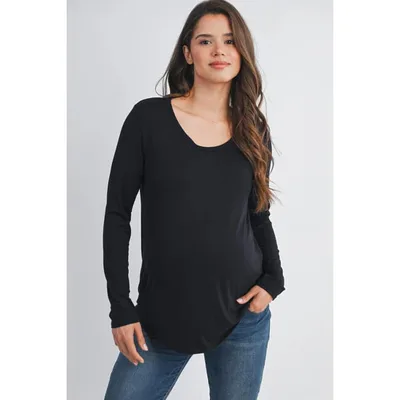 Target Hello Miz Women's Casual Long Sleeve Scoop Neck Maternity Nursing Top - Black - Small