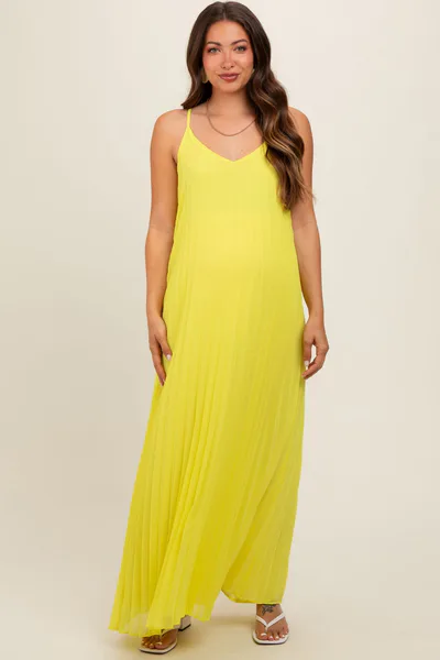 PinkBlush Lime Pleated Sleeveless Maternity Maxi Dress