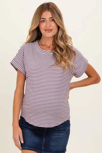 PinkBlush Light Plum Striped Short Sleeve Maternity Top