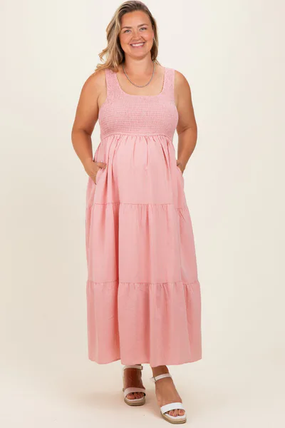 PinkBlush Pink Tiered Smocked Maternity Plus Maxi Dress