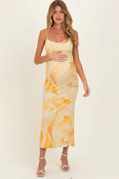 PinkBlush Butter Yellow Floral Cutout Back Maternity Maxi Dress
