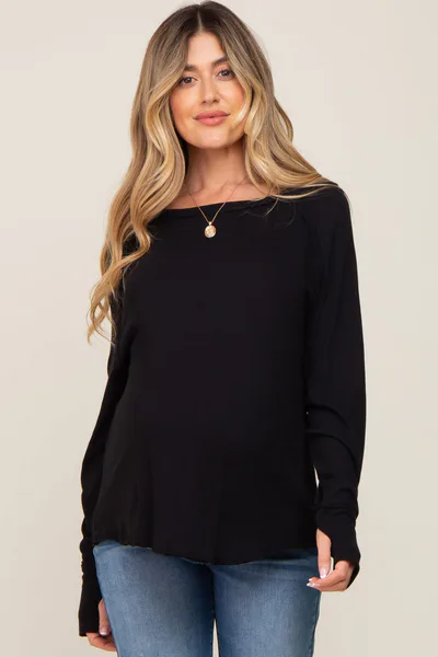 PinkBlush Black Exposed Seam Long Sleeve Maternity Top