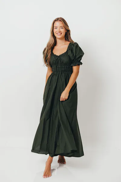 Worth Collective Sydnee Cotton Maxi Dress in Evergreen - Bump Friendly *8/18 PRE-ORDER*