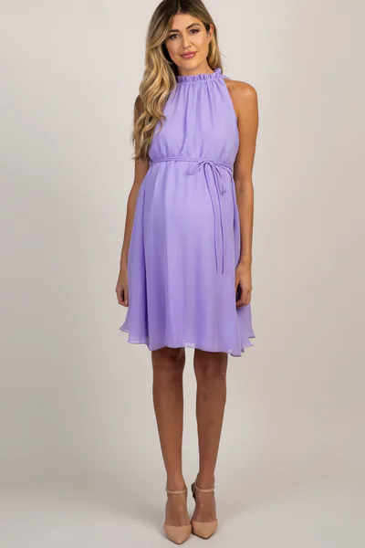 PinkBlush PinkBlush Lavender Chiffon High Neck Maternity Dress